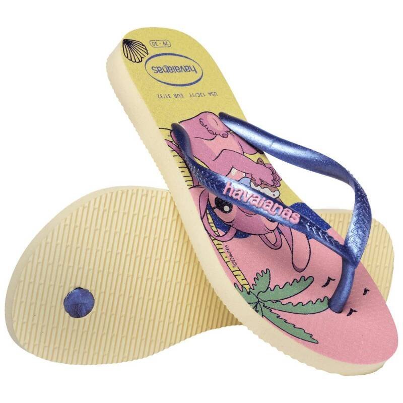 Chinelo Havaianas Slim Stitch - Infantil - Creme Azul 6