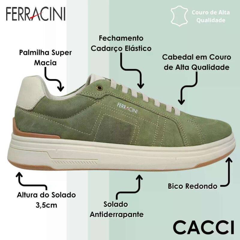 Tênis Masculino Casual Locker Couro 7161-683 Ferracini Verd Verde 5