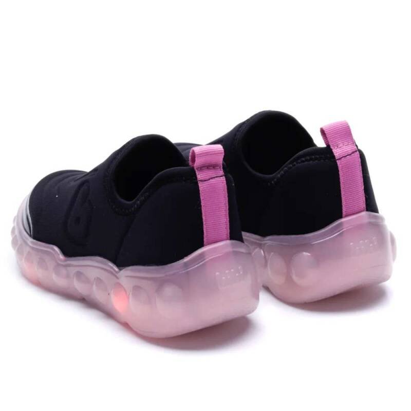 Tênis Infantil Feminino Slip On com LED - Preto Preto 3
