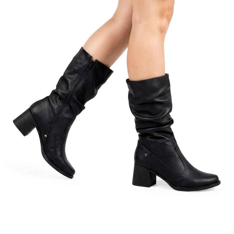 Bota Mississipi de Cano Médio com Salto Bloco - Preto Preto 2