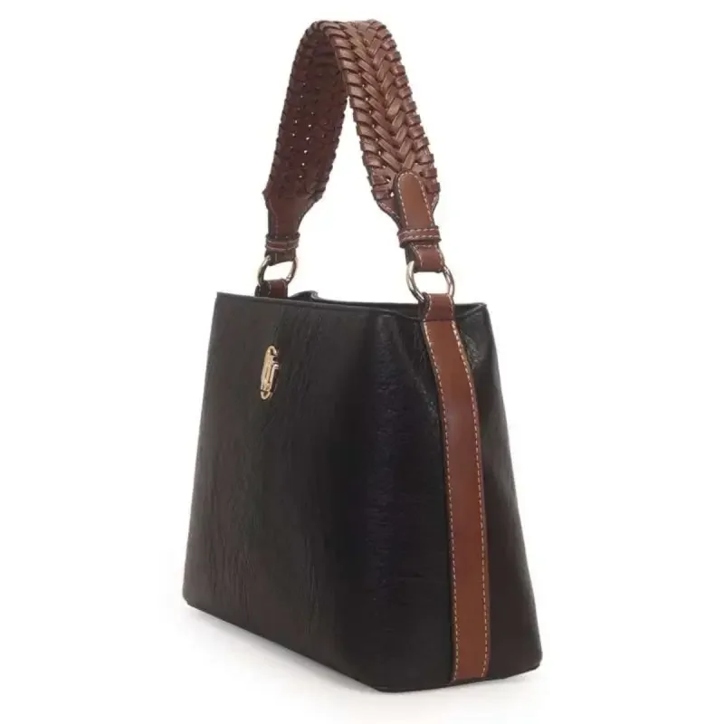 Bolsa Wj Shoulder Bag Grande Bicolor com Alça Trançada - Feminina Preto 2