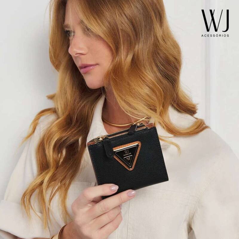 Carteira WJ Pequena Bicolor Metal Logo Resinado - Feminino - Preto 2