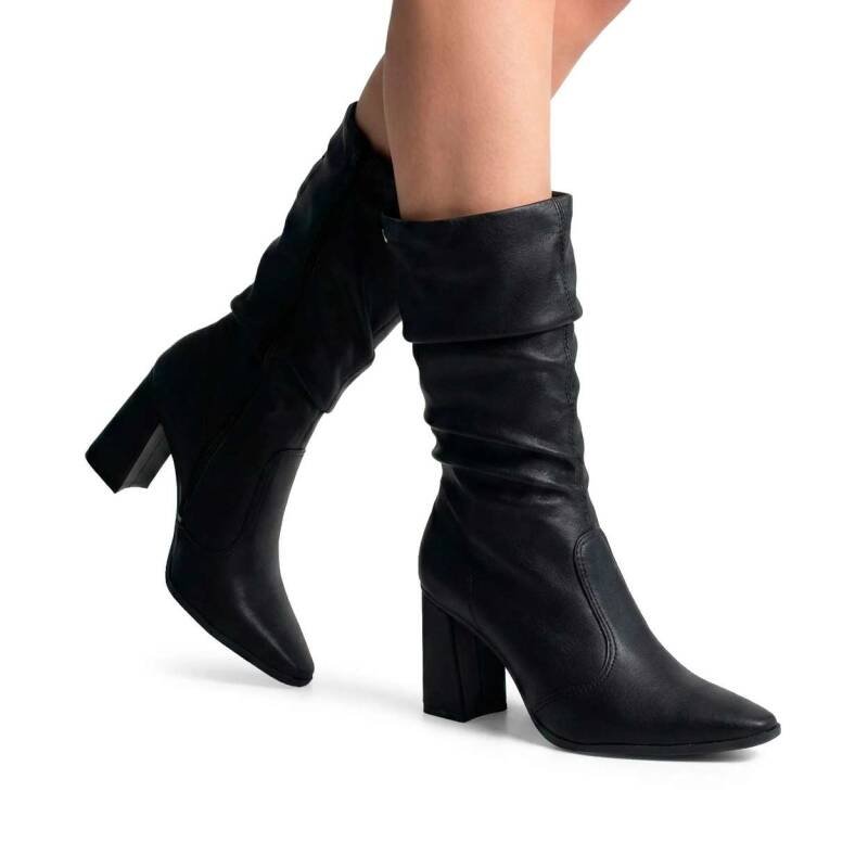 Bota Mississipi Bico Fino Salto Bloco Feminina - Preto Preto 2
