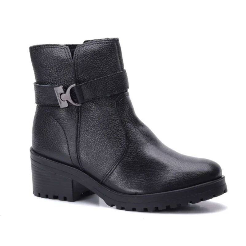Coturno Feminino Bottero Couro Com Fivela - Preto