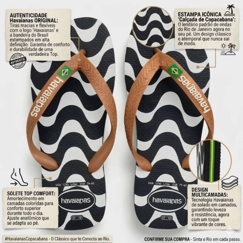 Chinelo Havaianas Top Copacabana - Unissex - Preto Marrom 4