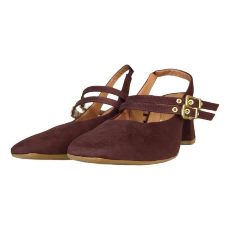 Sapato Vizzano Slingback Bico Quadrado Salto Feminino - Marr Marrom 3
