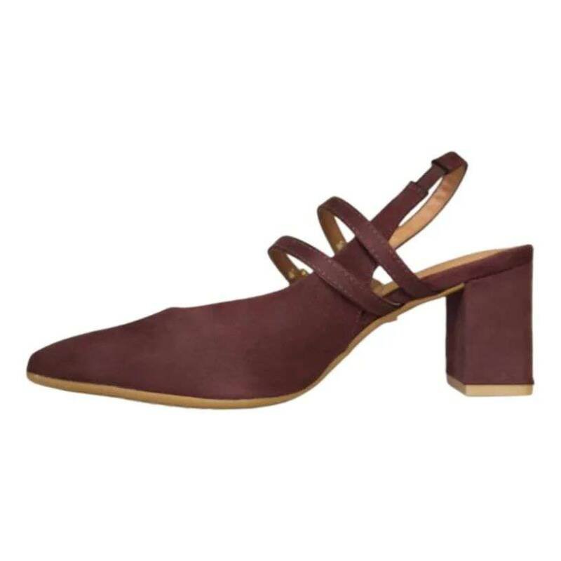 Sapato Vizzano Slingback Bico Quadrado Salto Feminino - Marr Marrom 4