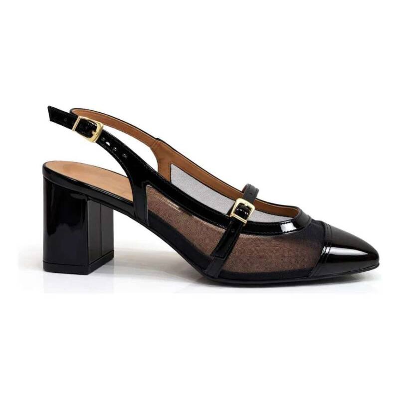 Sapato Vizzano Slingback Tela Salto Grosso - Preto