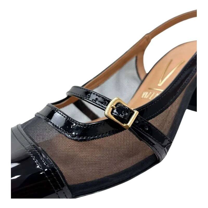Sapato Vizzano Slingback Tela Salto Grosso - Preto Preto 4