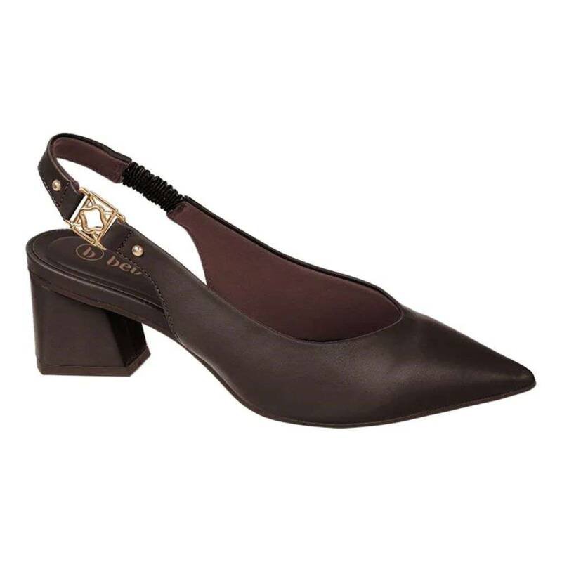 Scarpin Slingback Bebecê Salto Grosso Feminino - Marrom