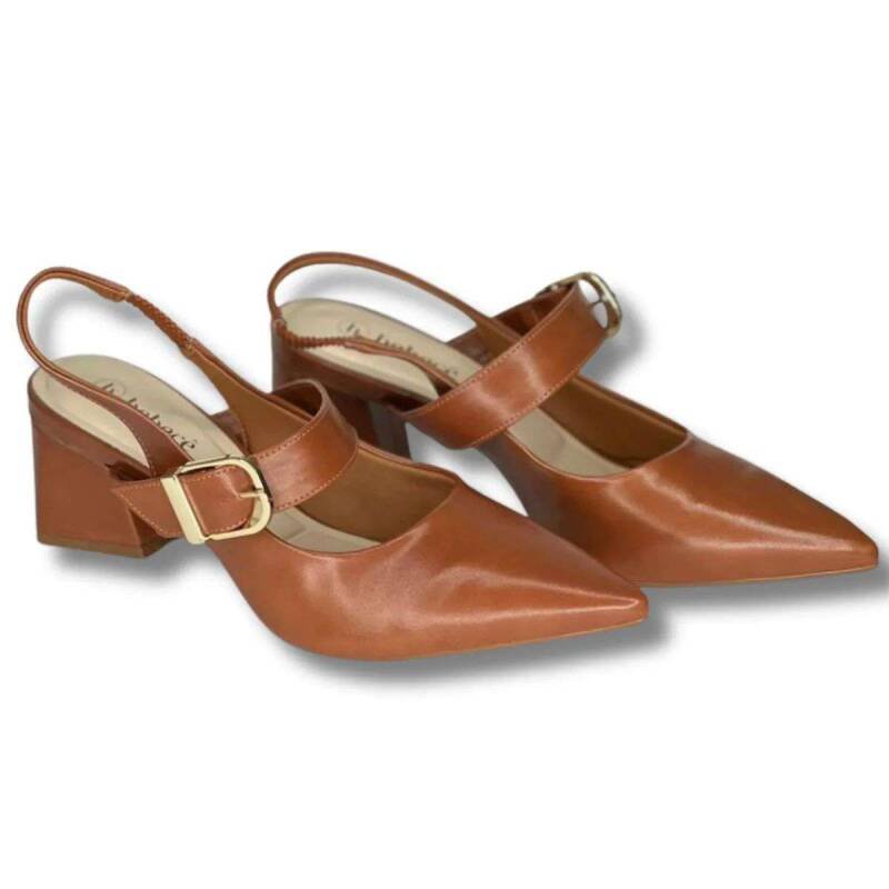 Sapato Scarpin Salto Grosso Medio Bebece Feminino - Marrom Marrom 4