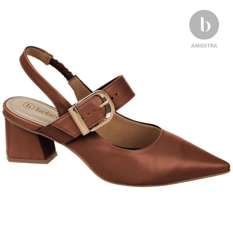 Sapato Scarpin Salto Grosso Medio Bebece Feminino - Marrom Marrom 6