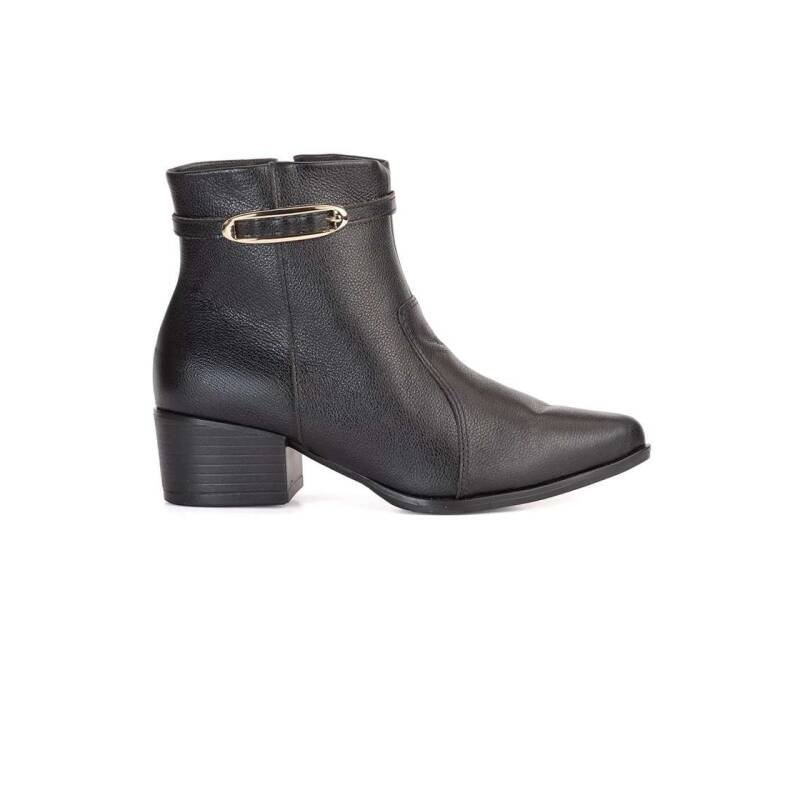 Bota Bebecê Couro Cano Curto Com Enfeite Feminino - Preto