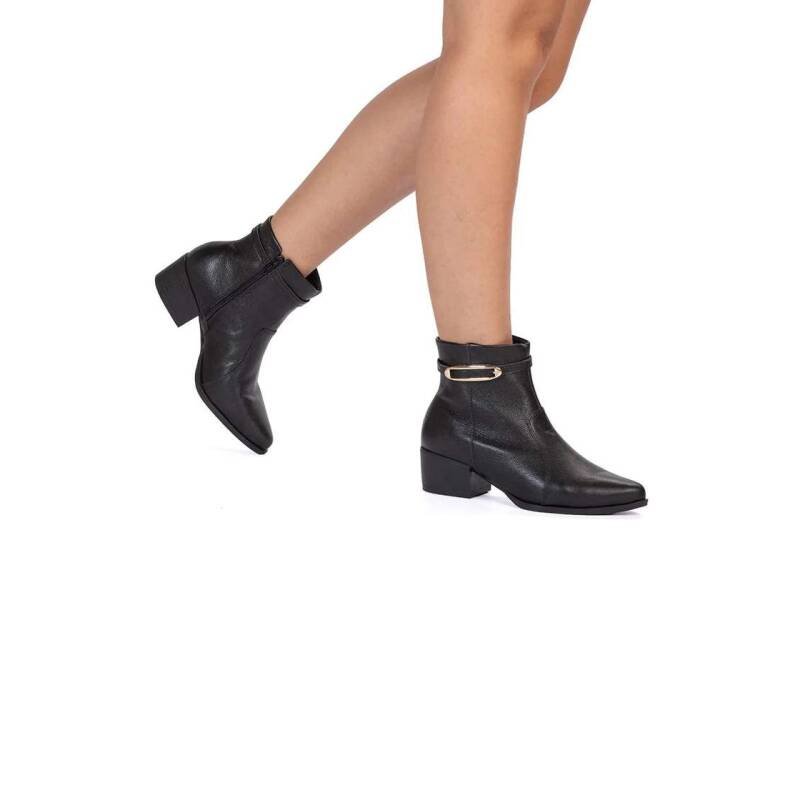 Bota Bebecê Couro Cano Curto Com Enfeite Feminino - Preto Preto 2