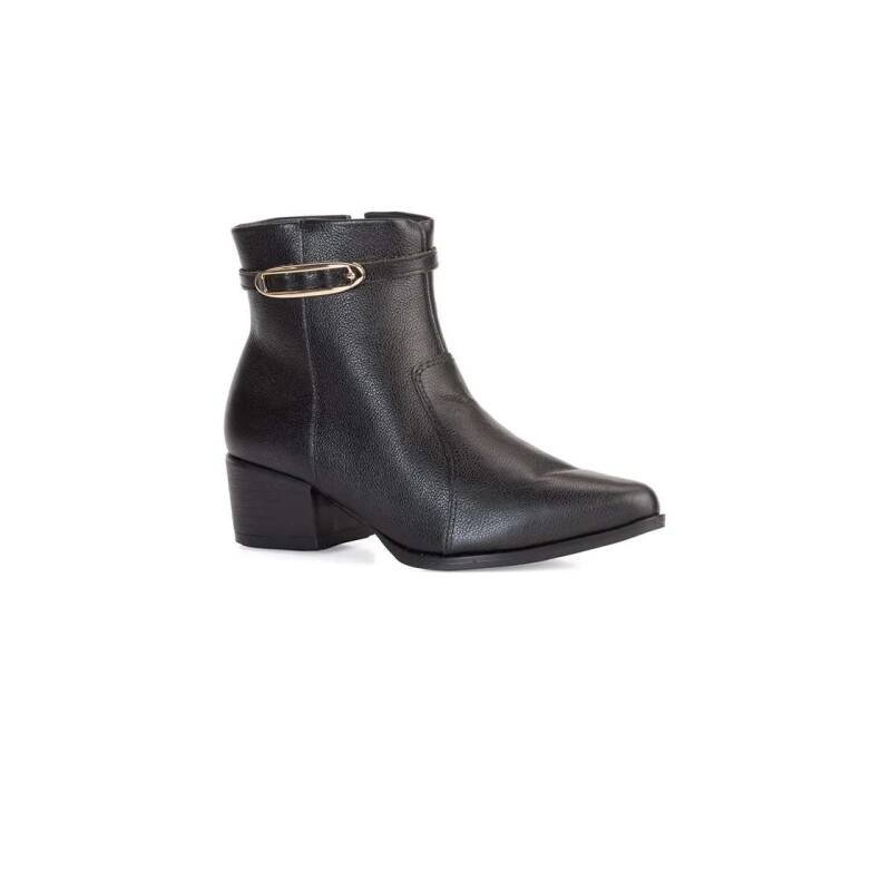 Bota Bebecê Couro Cano Curto Com Enfeite Feminino - Preto Preto 3