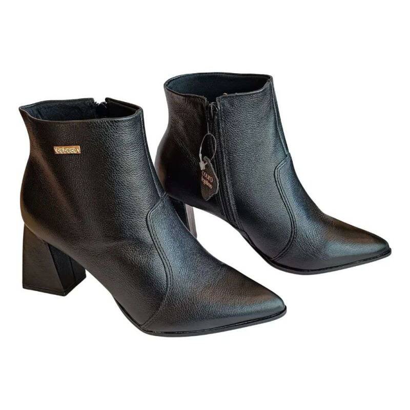 Bota Bebecê Ankle Boot Feminina Couro - Preto Preto 2