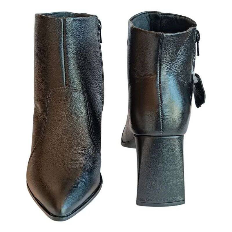 Bota Bebecê Ankle Boot Feminina Couro - Preto Preto 4