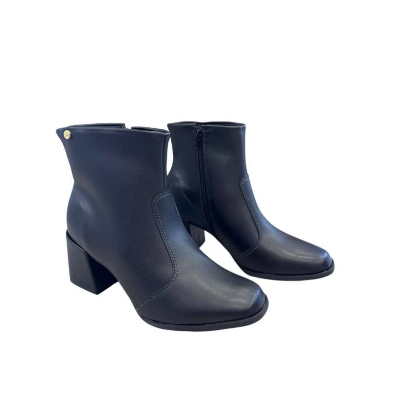 BOTA FEMININA CANO CURTO SALTO BLOCO - Preto Preto 4