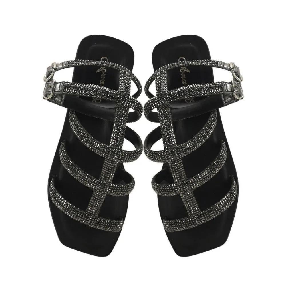 Rasteira Gladiadora com Strass Brilho e Conforto Ana Mello Preto 2