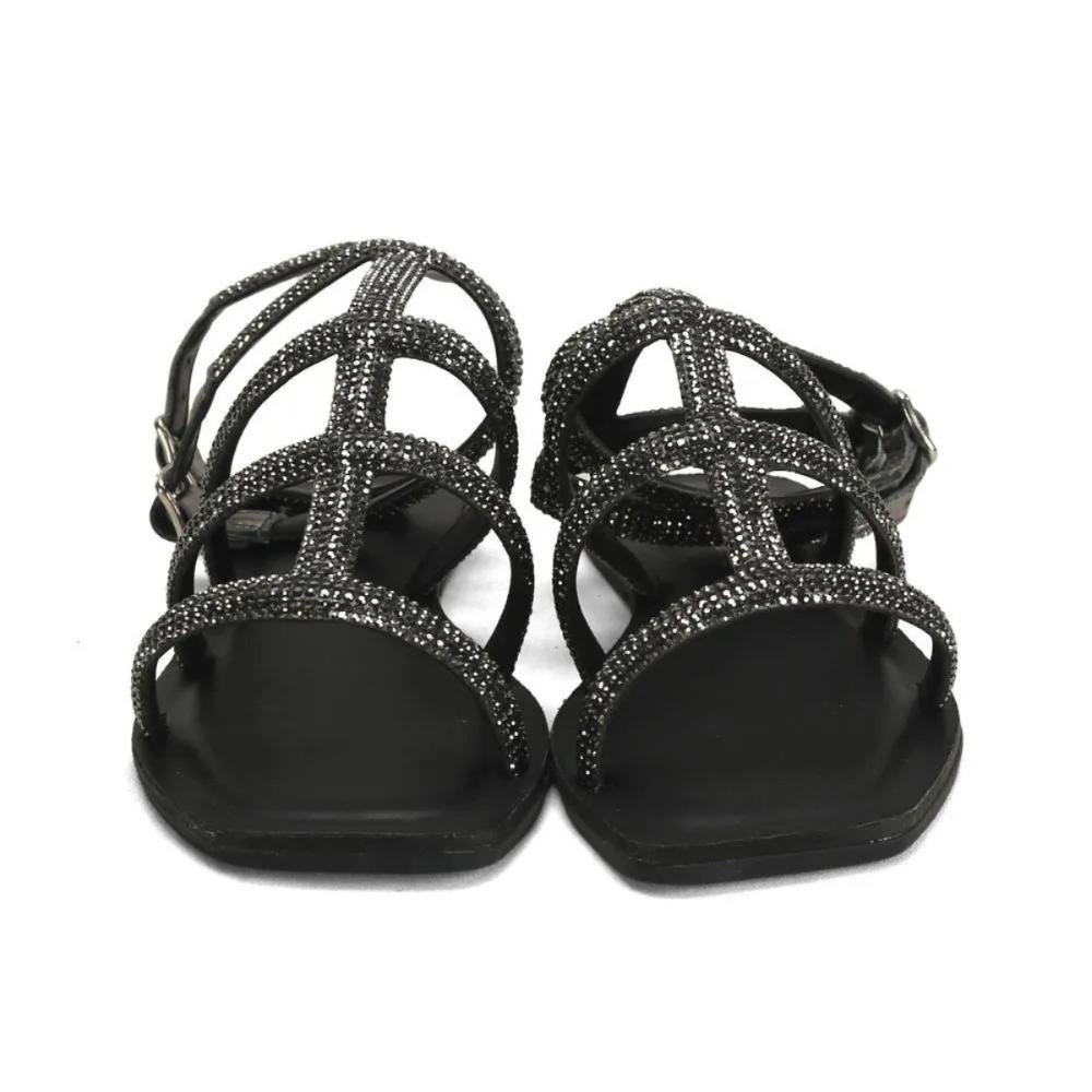 Rasteira Gladiadora com Strass Brilho e Conforto Ana Mello Preto 4