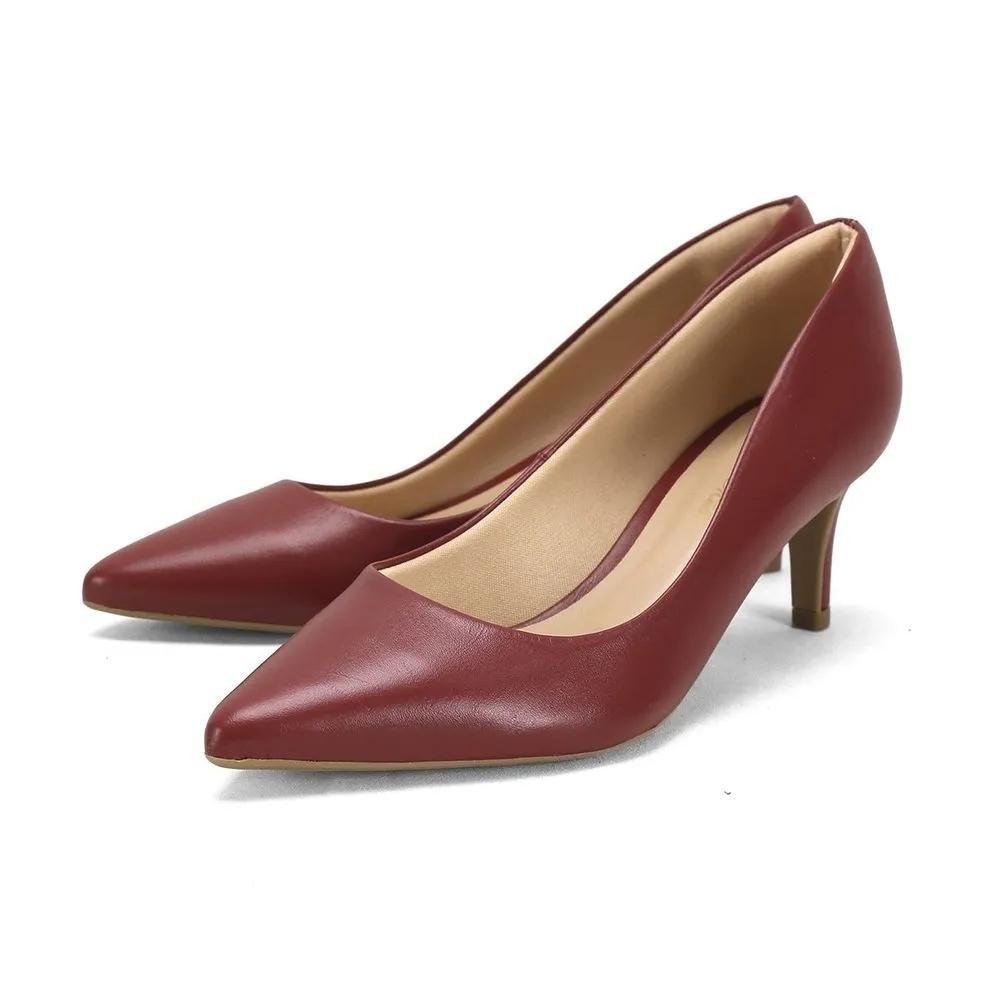 Scarpin Couro Vinho Salto Baixo 6cm Vermelho