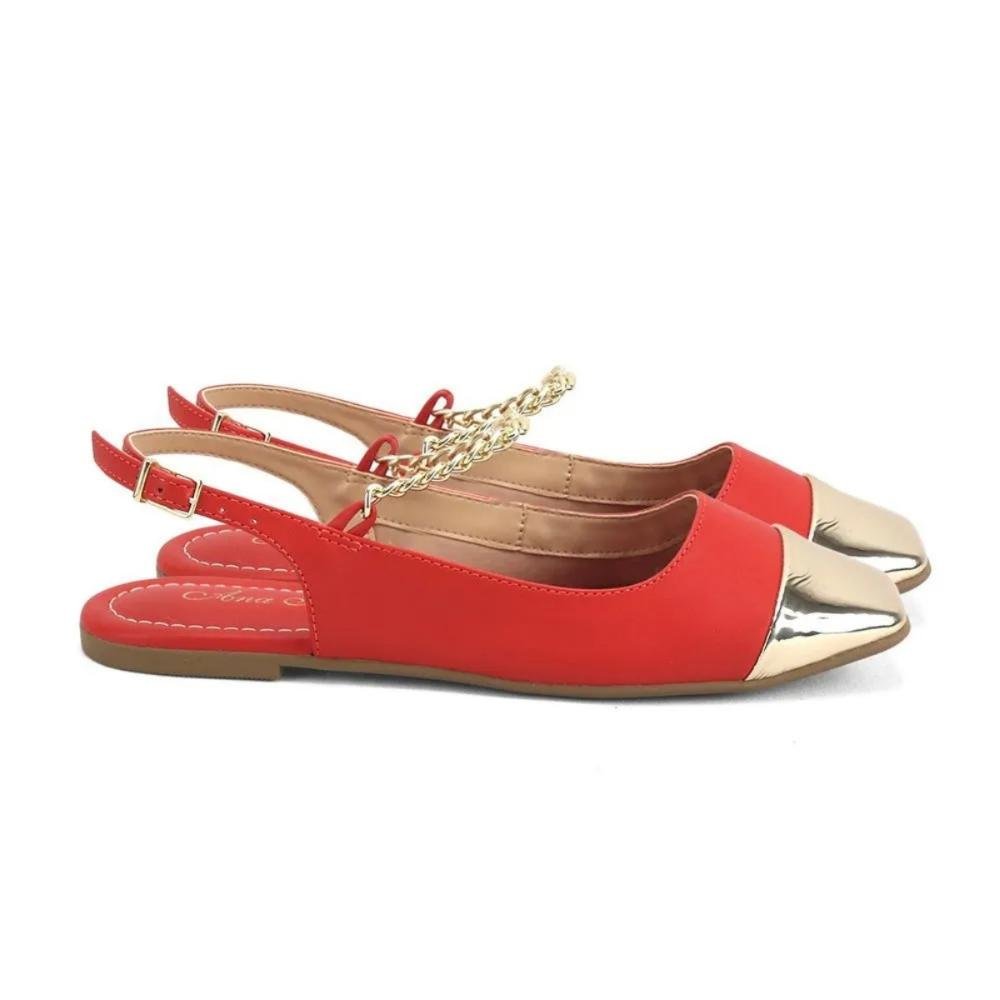 Sapatilha Slingback Bico Quadrado Spechio Ouro Ana Mello Laranja 1