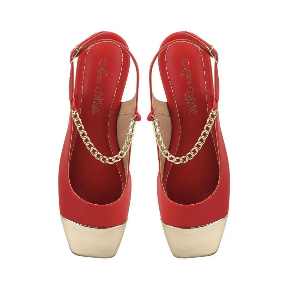 Sapatilha Slingback Bico Quadrado Spechio Ouro Ana Mello Laranja 2