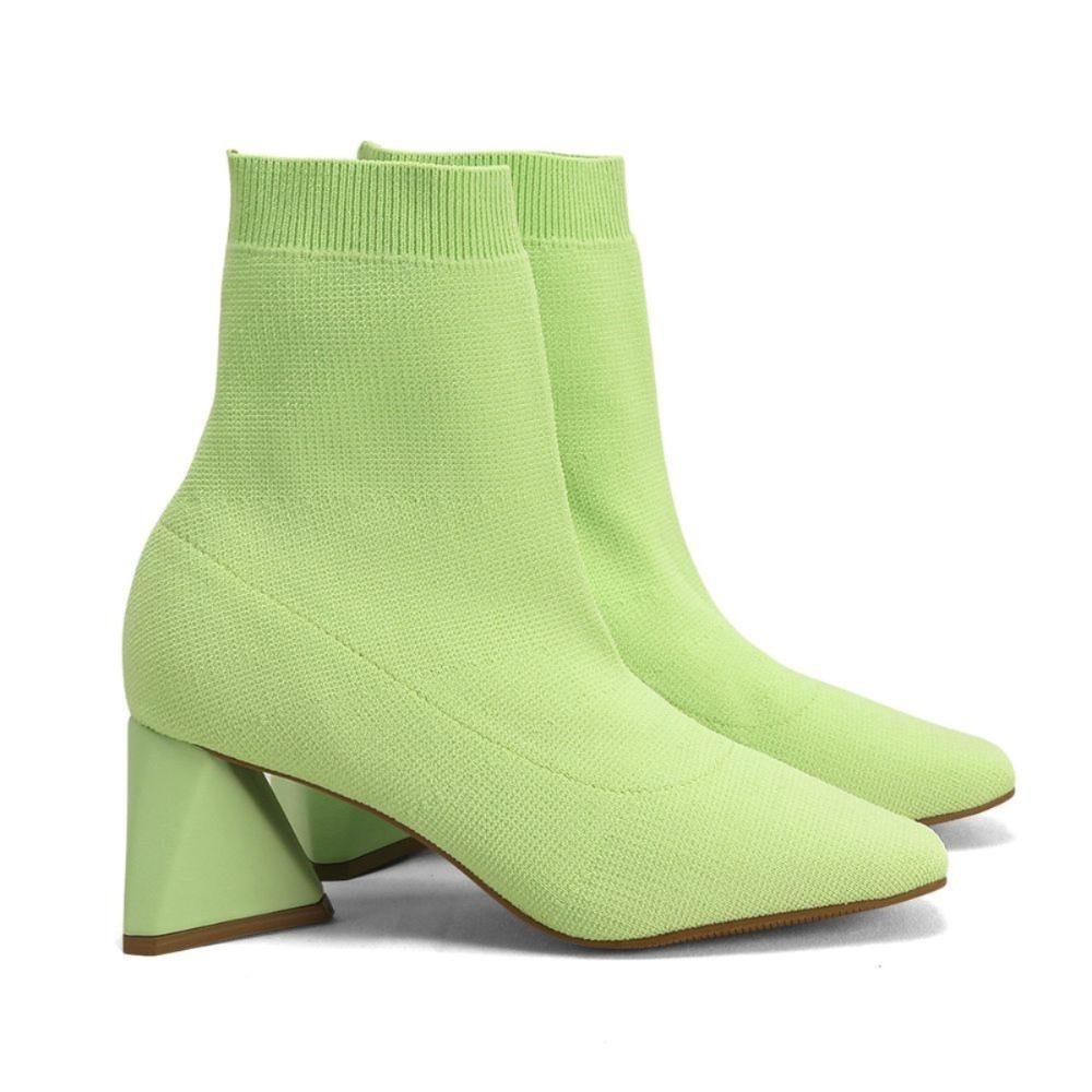Bota Feminina Verde Pistache Salto Geométrico Cano em Malha Verde 1