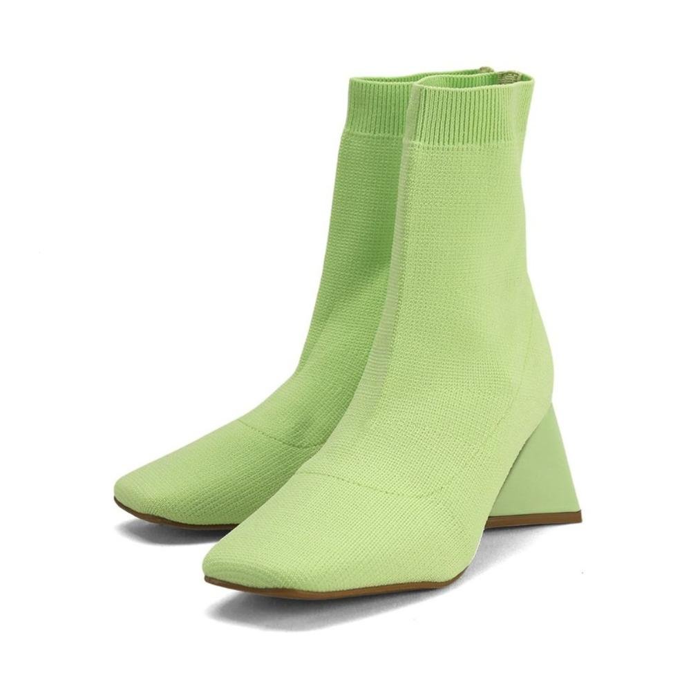 Bota Feminina Verde Pistache Salto Geométrico Cano em Malha Verde 2