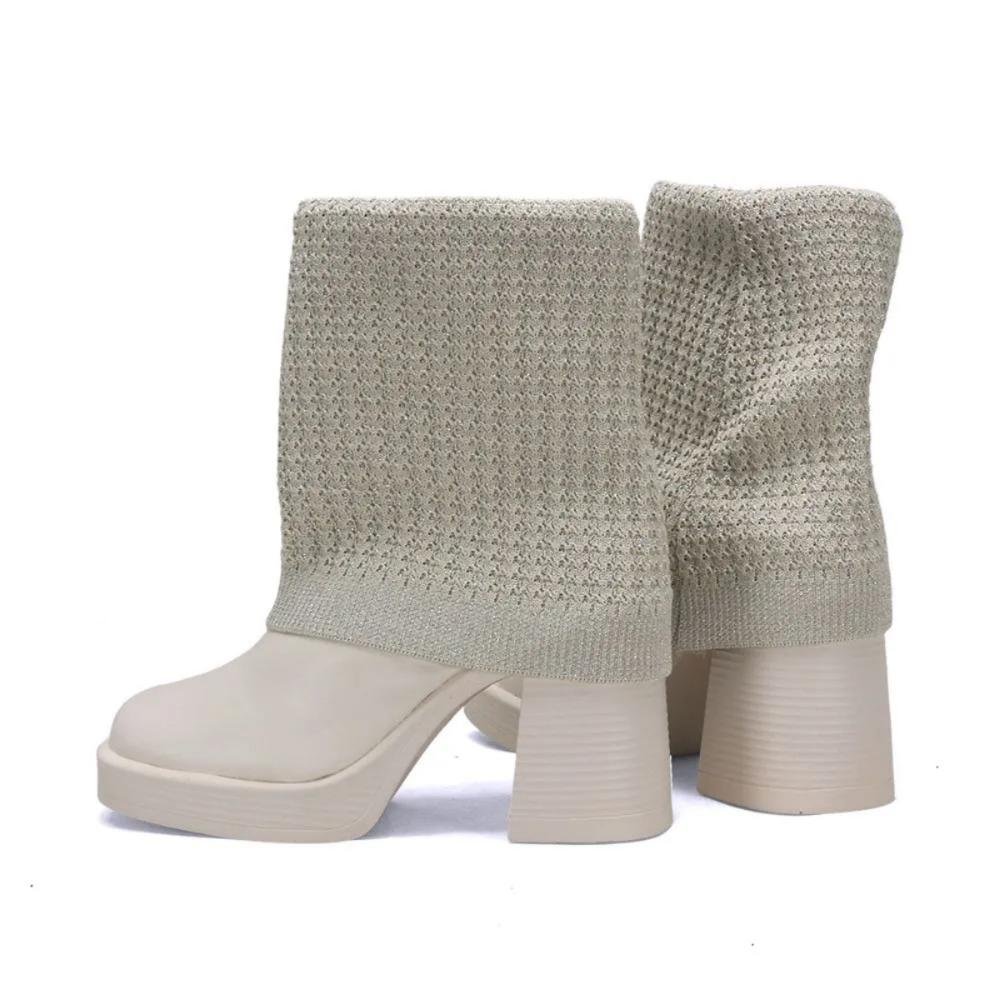 Bota Feminina com Cano em Malha Ana Mello Bege 1
