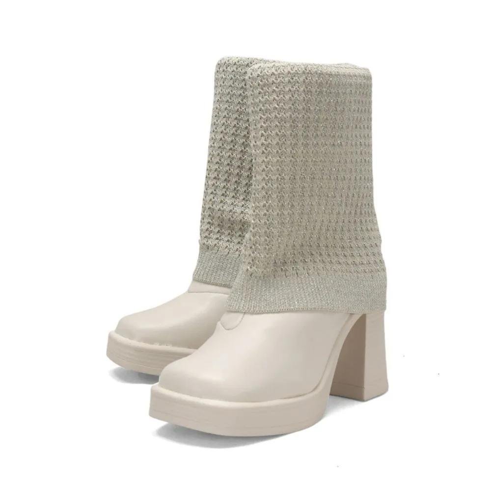 Bota Feminina com Cano em Malha Ana Mello Bege 2