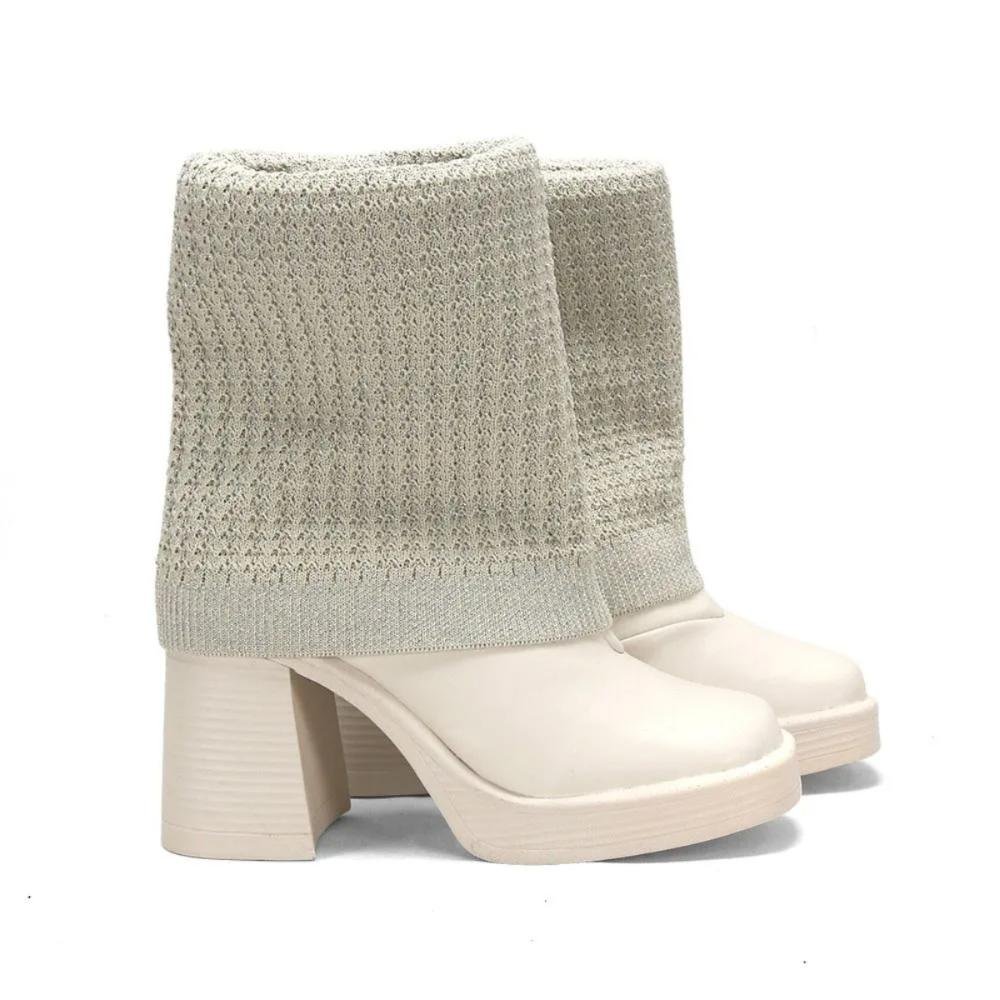 Bota Feminina com Cano em Malha Ana Mello Bege 3