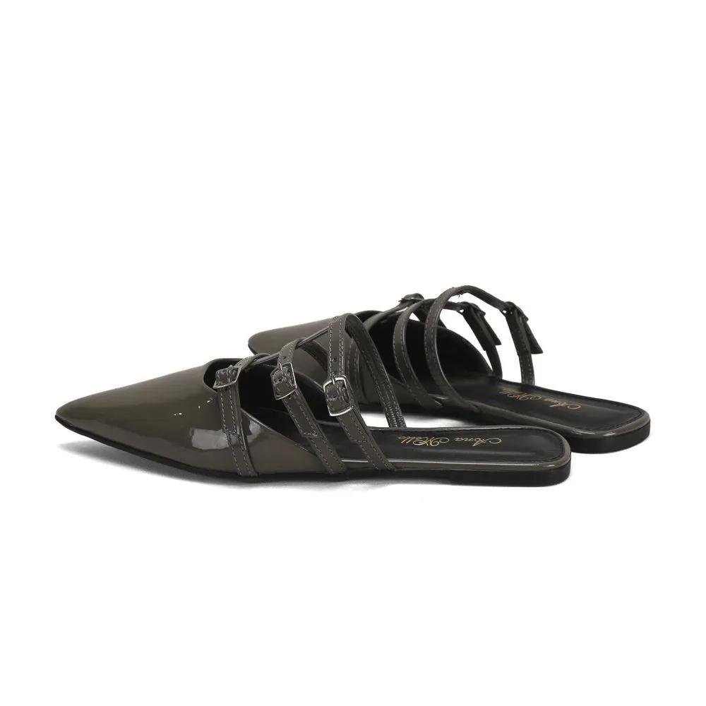 Mule bico fino verniz cinza com 3 fivelas Verde 3