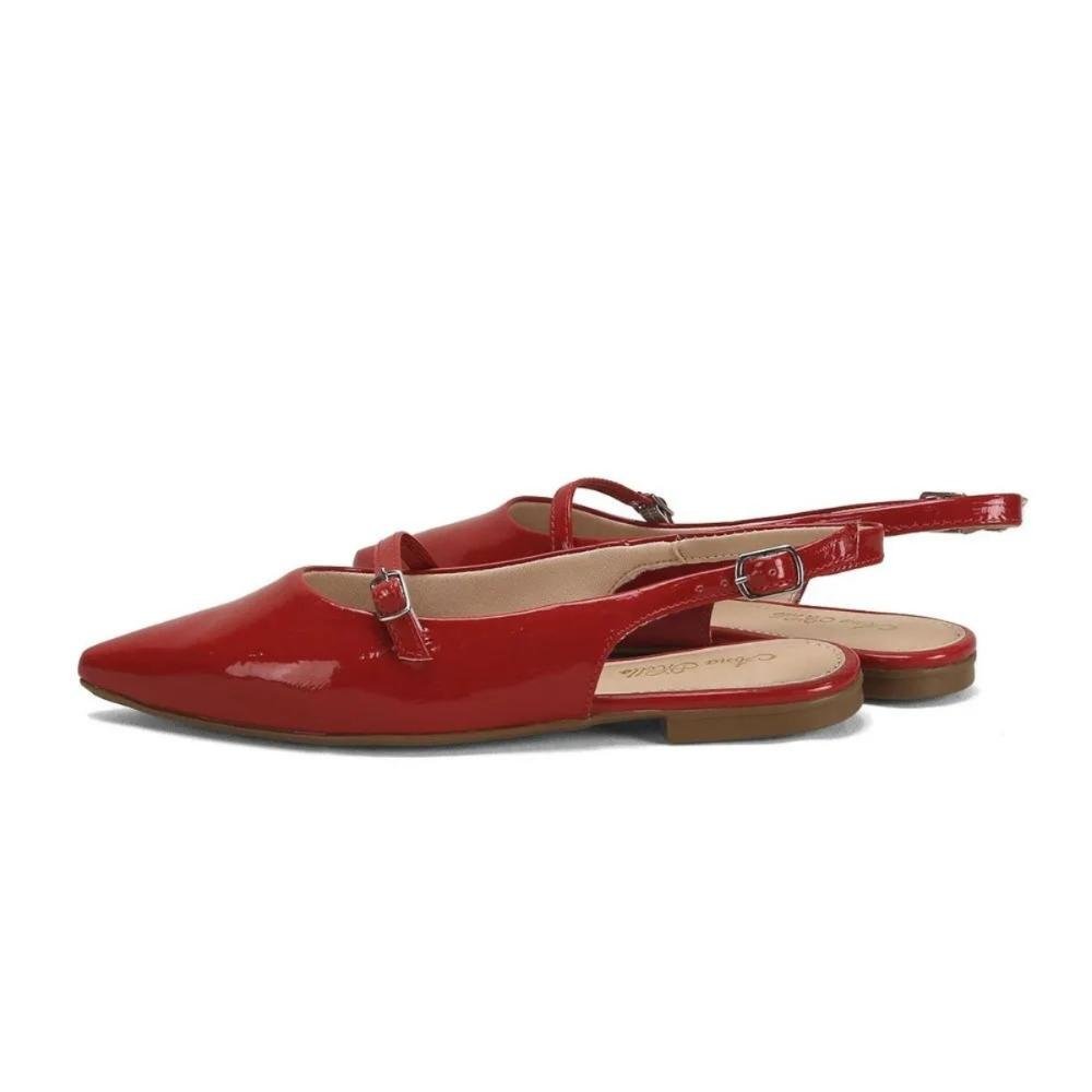 Sapatilha Feminino Verniz Vinho Slingback Casual Ana Mello Vermelho 2