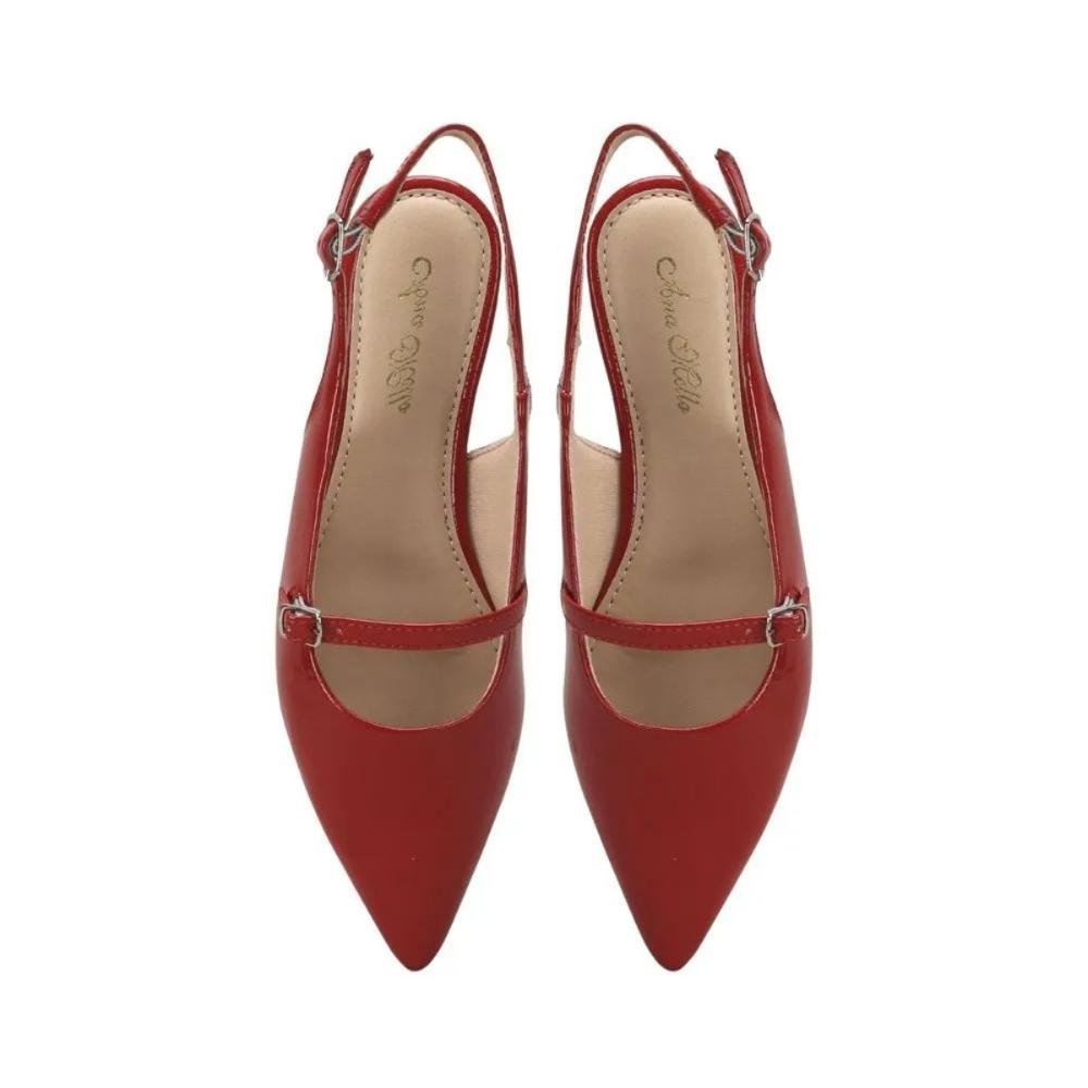 Sapatilha Feminino Verniz Vinho Slingback Casual Ana Mello Vermelho 3