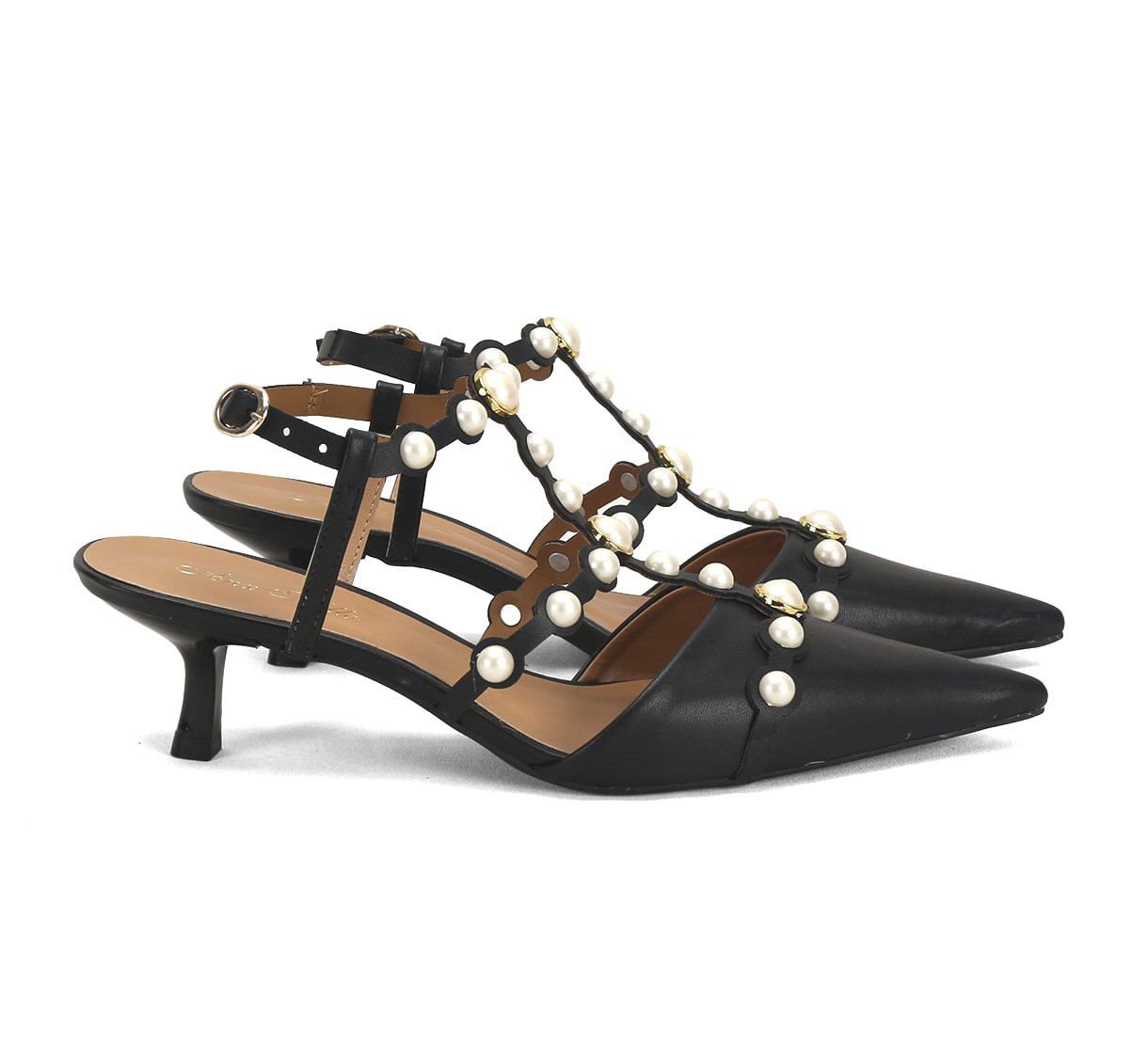Scarpin Slingback com Detalhe de Pérolas Ana Mello Preto 1