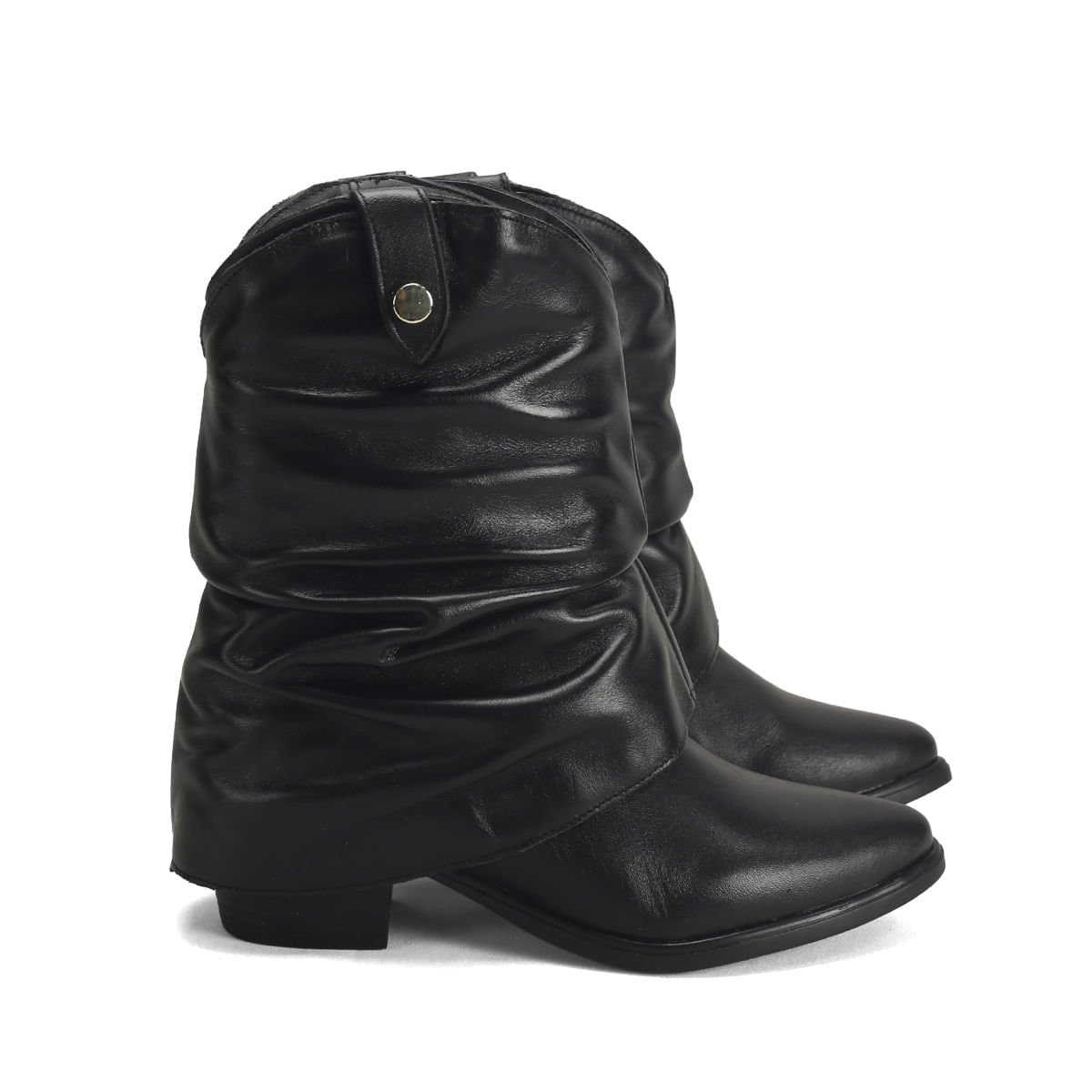 Bota Texana Couro Gola Versátil 2 em 1 Ana Mello Preto 1