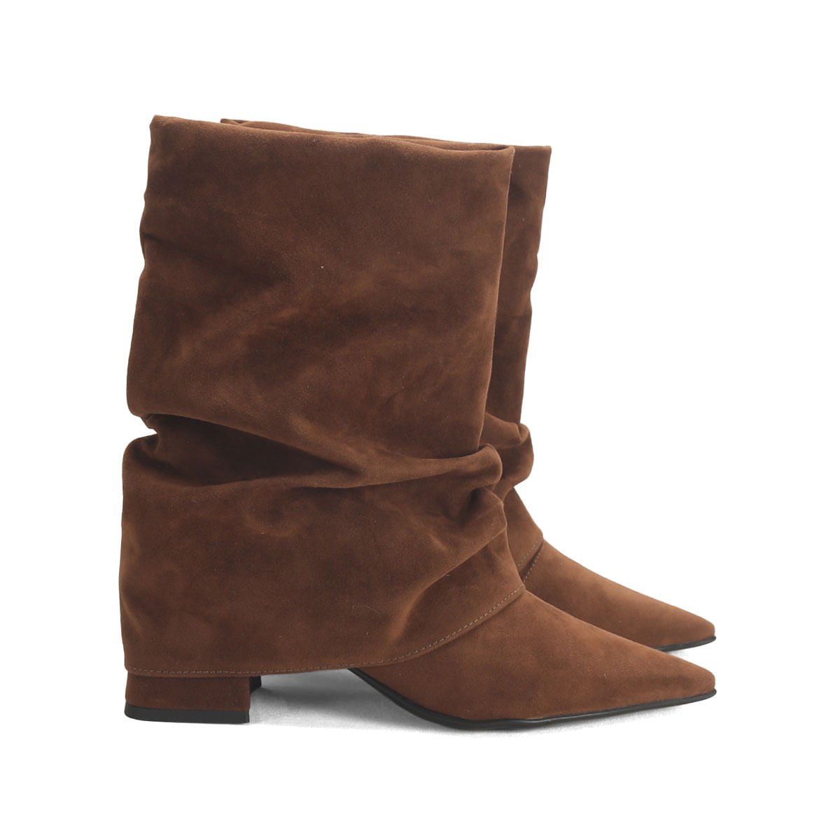 Bota Saia Cano Curto Camurça Bico Fino Ana Mello