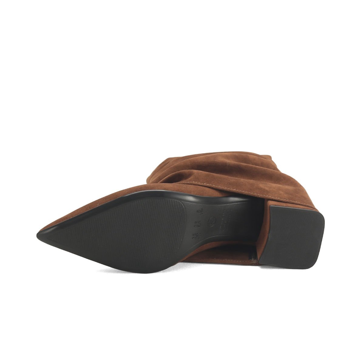 Bota Saia Cano Curto Camurça Bico Fino Ana Mello Marrom 5