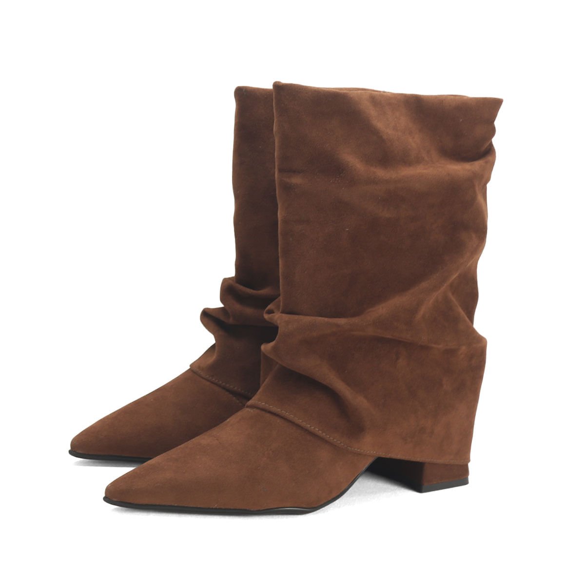 Bota Saia Cano Curto Camurça Bico Fino Ana Mello Marrom 2