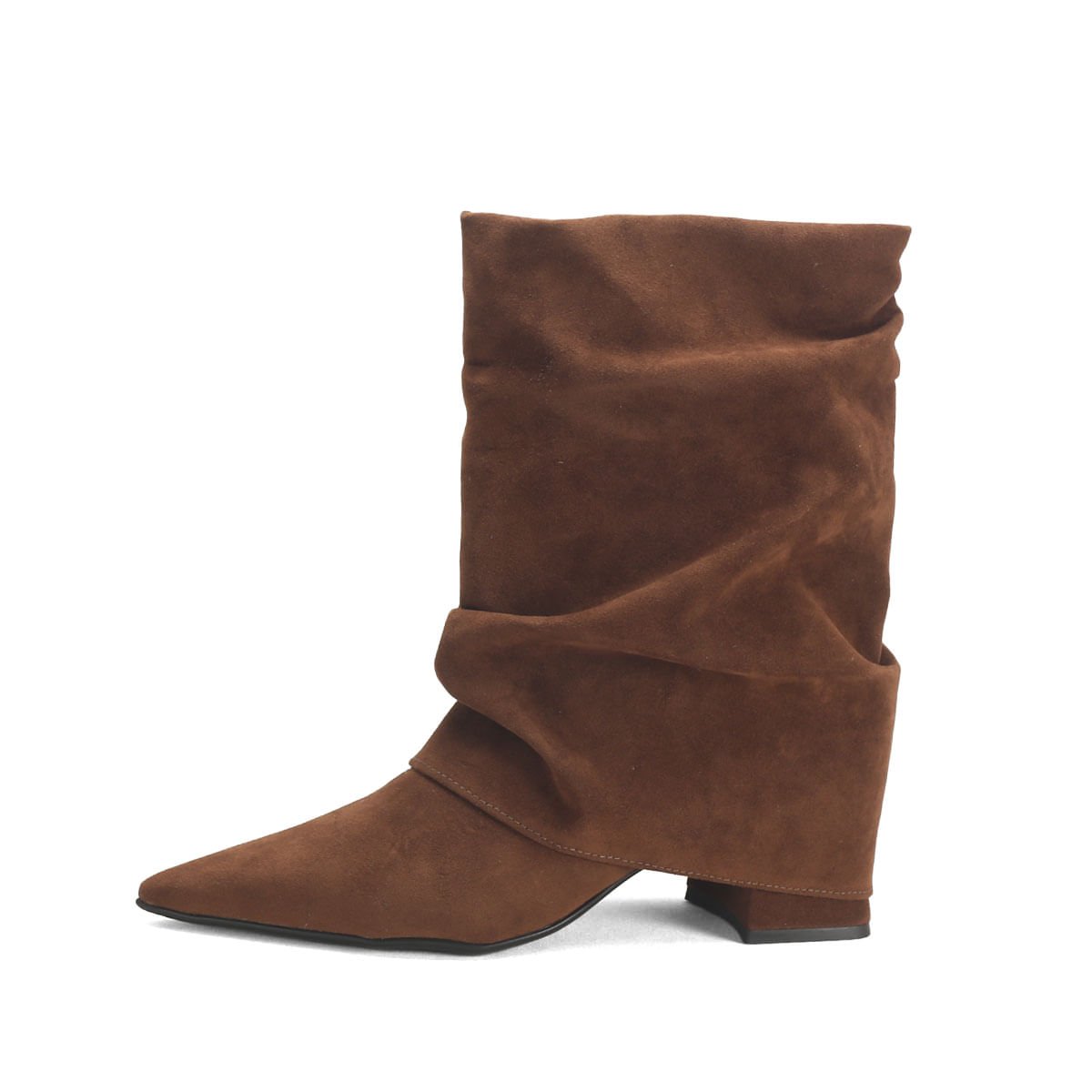 Bota Saia Cano Curto Camurça Bico Fino Ana Mello Marrom 4