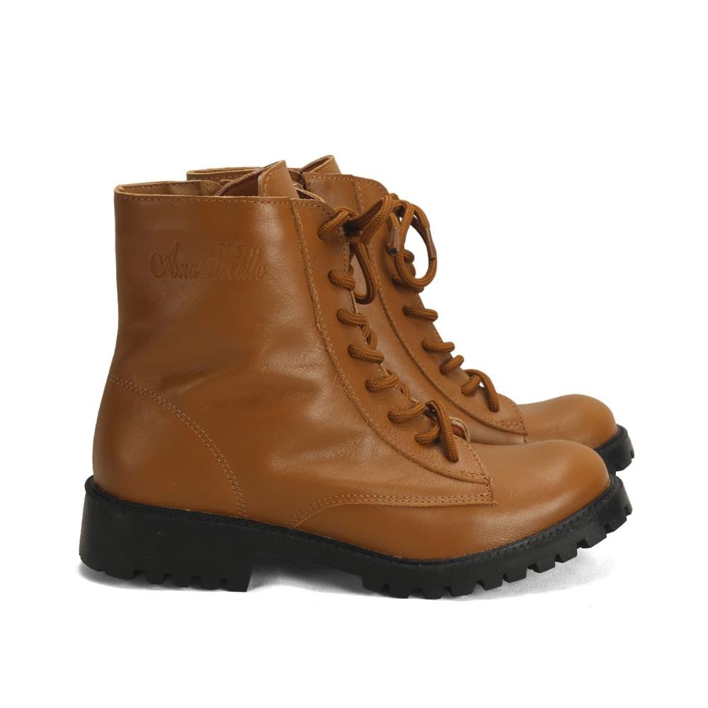 Coturno Feminino de Couro Solado Tratorado Ana Mello Marrom 1
