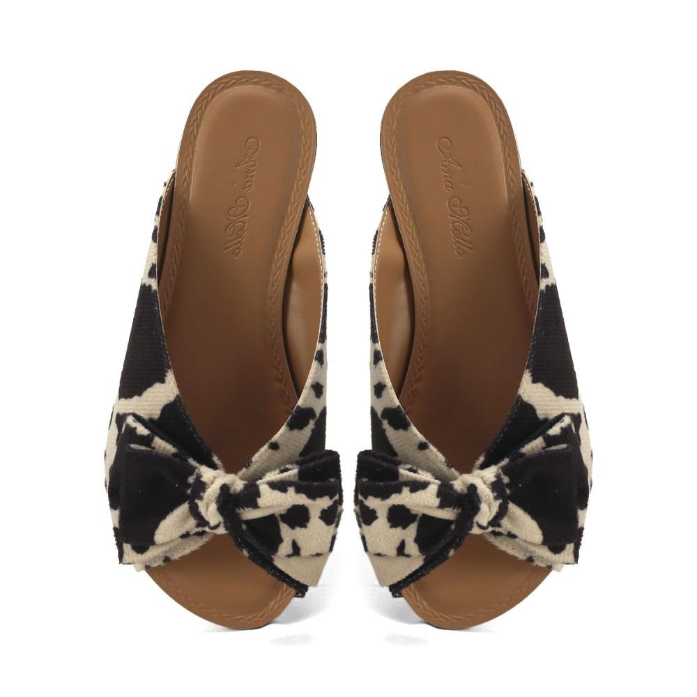 Mule Animal Print de Pelo Estilo Vaquinha Ana Mello Preto/Bege 2