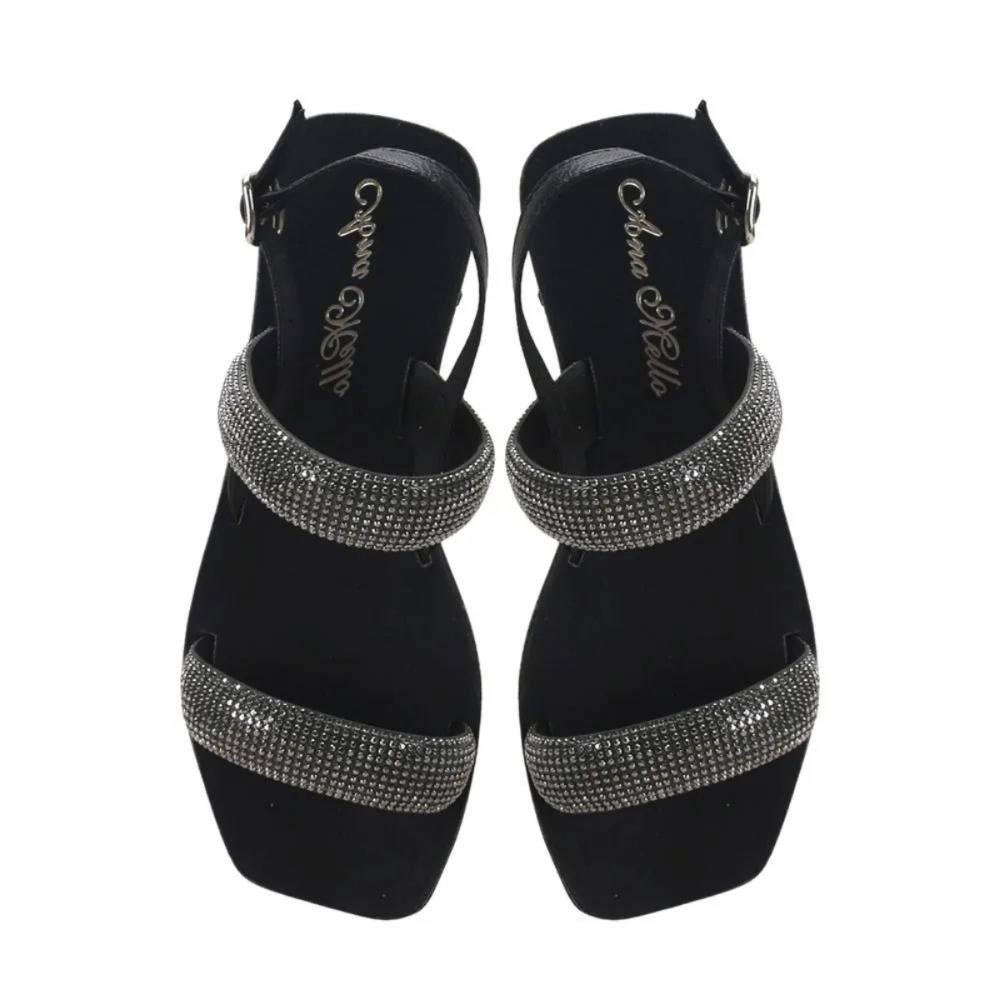 Rasteira Duas Tiras Pedrarias Ana Mello Preto 3