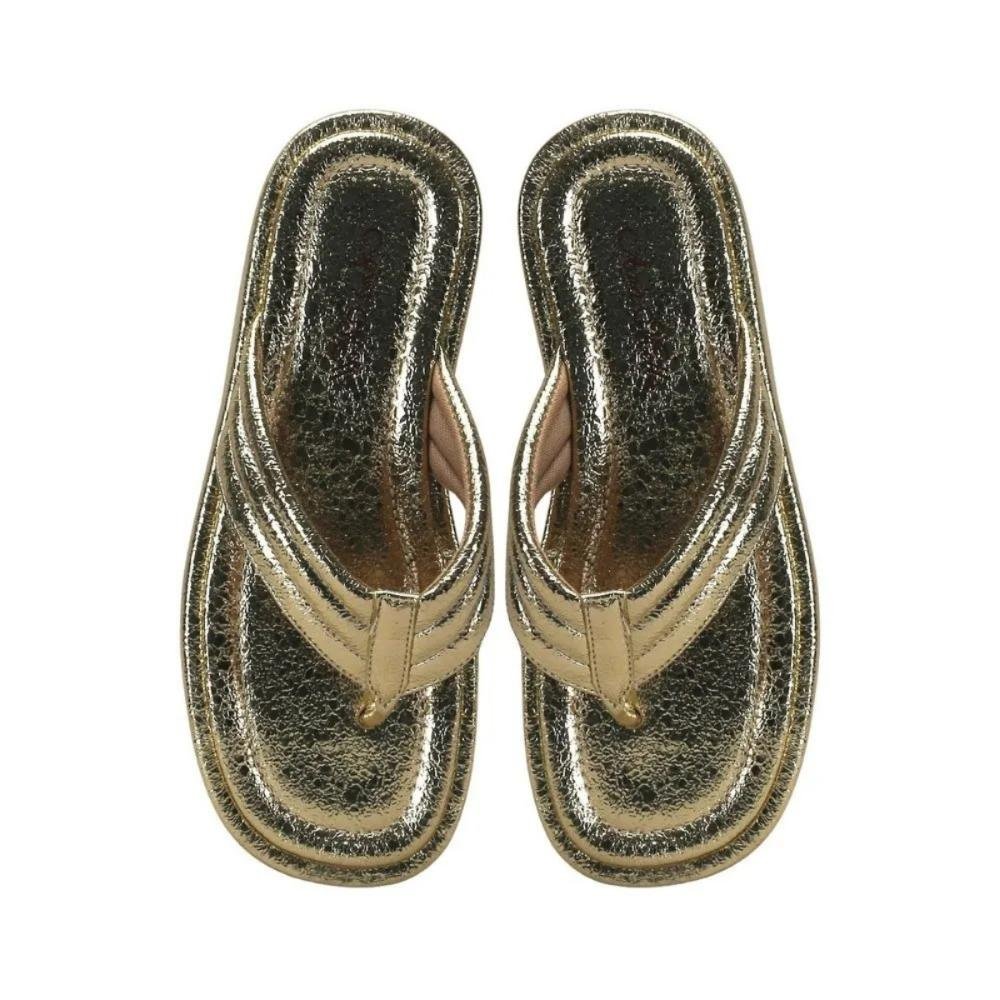 Sandália Flat Metalizada Modernidade Feminina Ana Mello Dourado 2