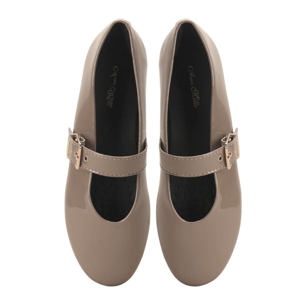 Sapatilha Boneca de Verniz com Bico Fino Ana Mello Bege 4