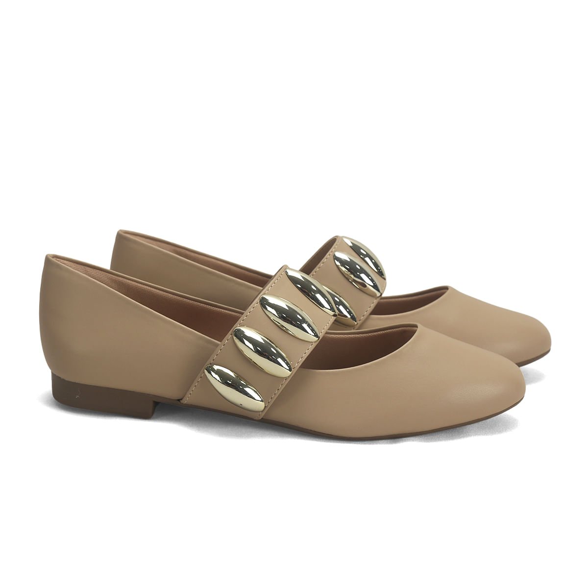 Sapatilha Bico Fino com Maxi Fivela Metal Ana Mello Bege 1