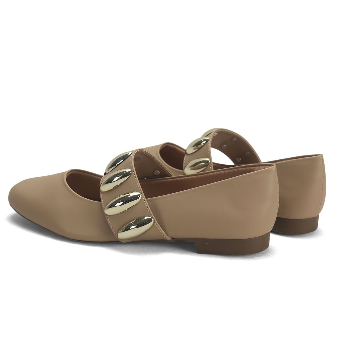 Sapatilha Bico Fino com Maxi Fivela Metal Ana Mello Bege 3