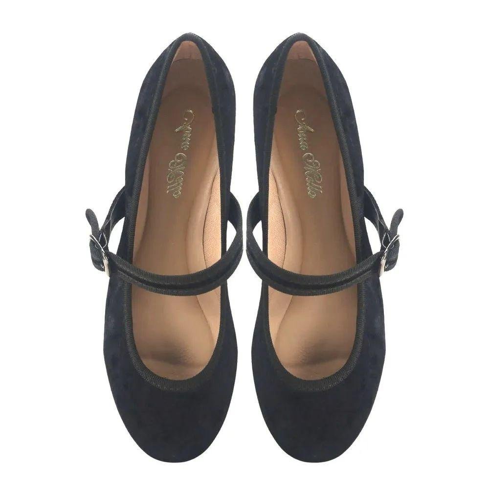 Sapatilha Boneca Veludo Preta Ana Mello Conforto e Estilo Preto 2