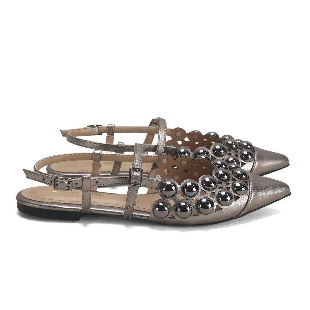 Sapatilha Slingback Esferas Ônix Ana Mello Estilosa Prata 1